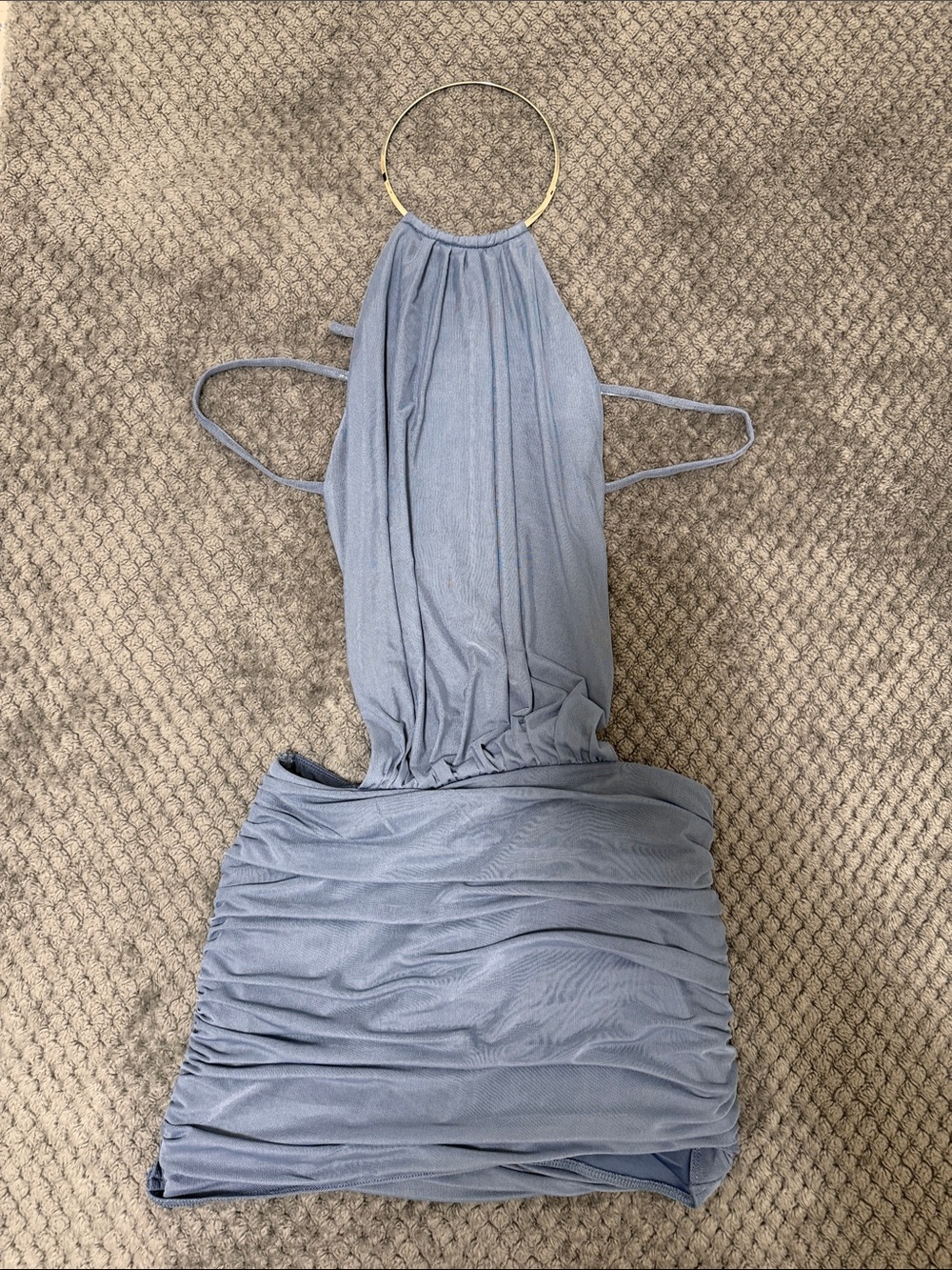 Tiger Mist Light Blue One-Shoulder Ring Halter Mini Dress